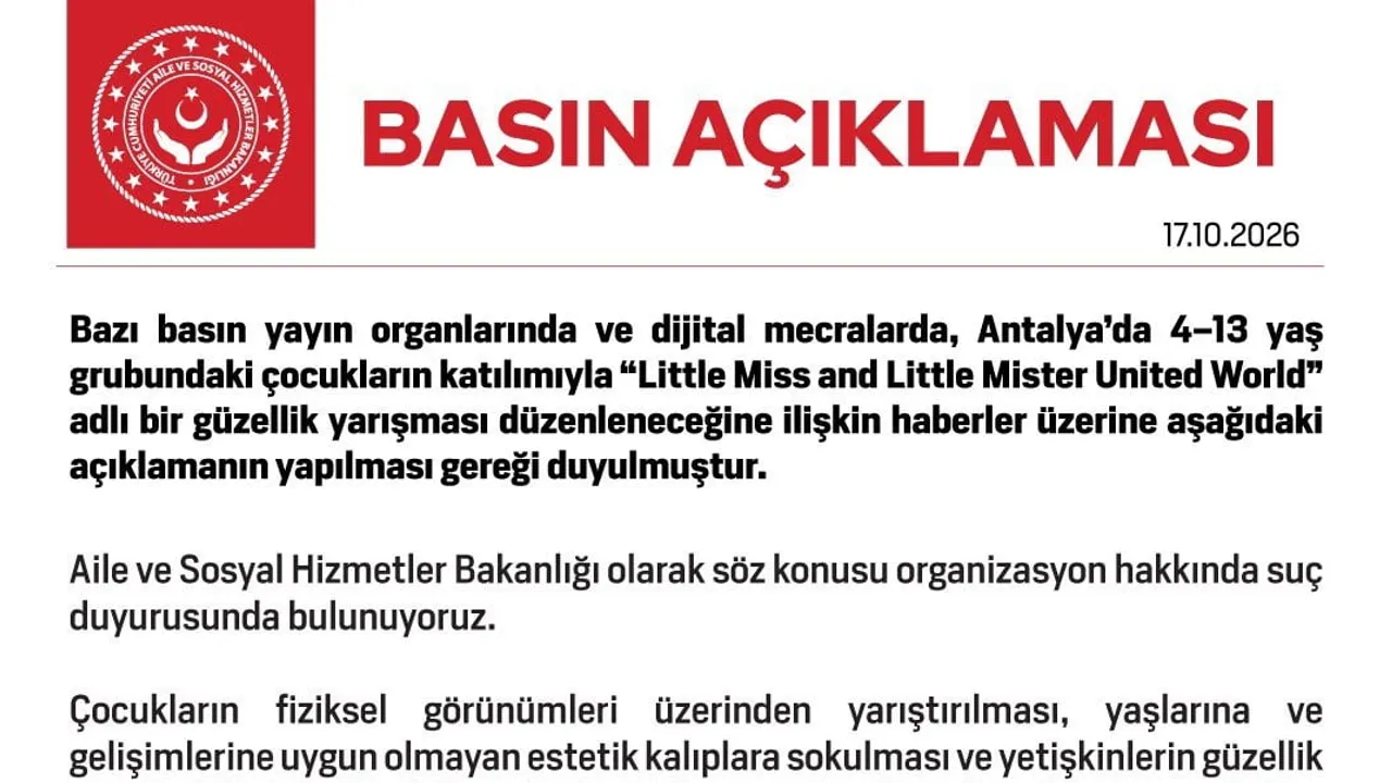 Bakanlık 'Little Miss and Little Mister United World' için suç duyurusunda bulundu