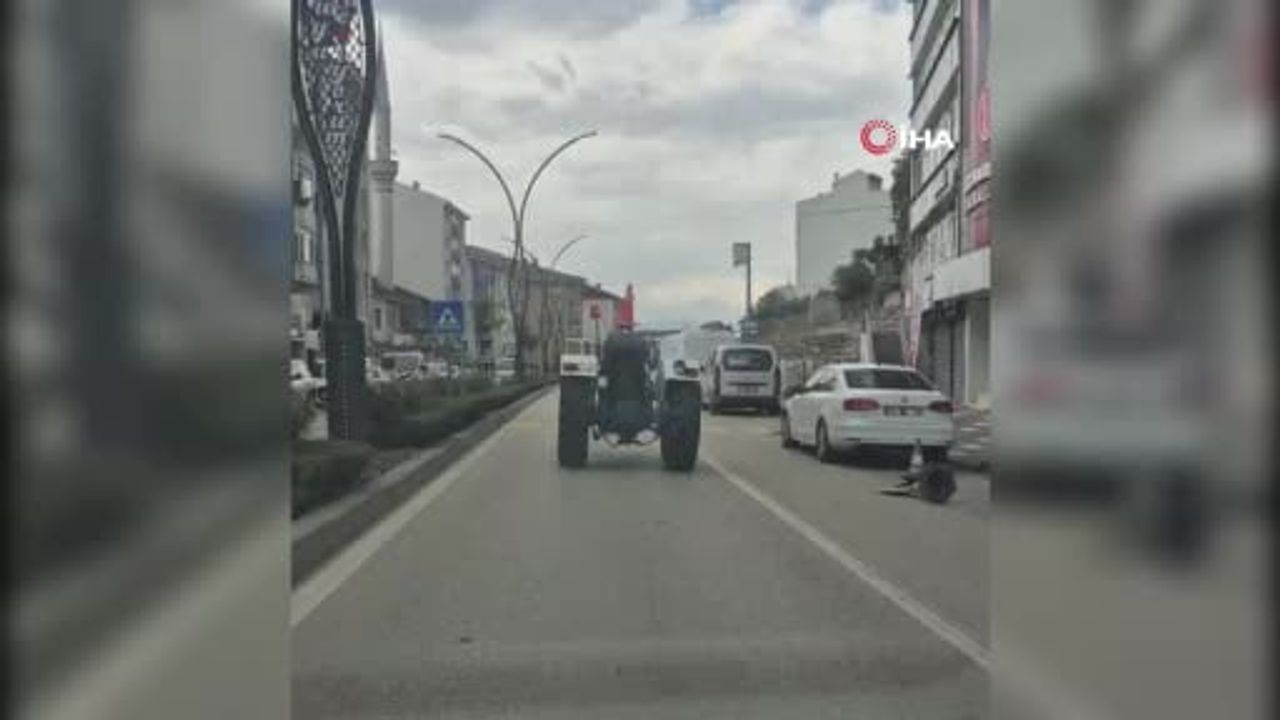 Bolu'da başına duba geçirip yola çıkan traktör sürücüsü mahallede şaşkınlık yarattı