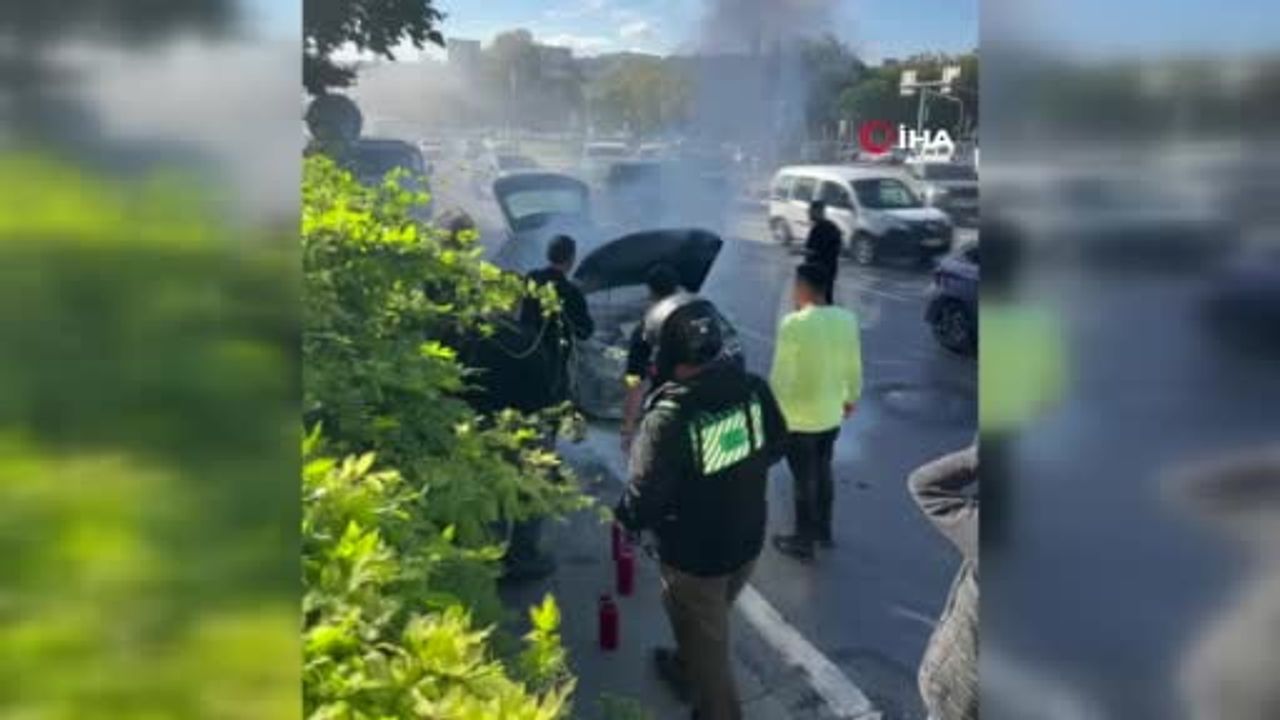 Bomonti-Kağıthane tüneli önünde motor yangınına meşrubat şişesiyle müdahale