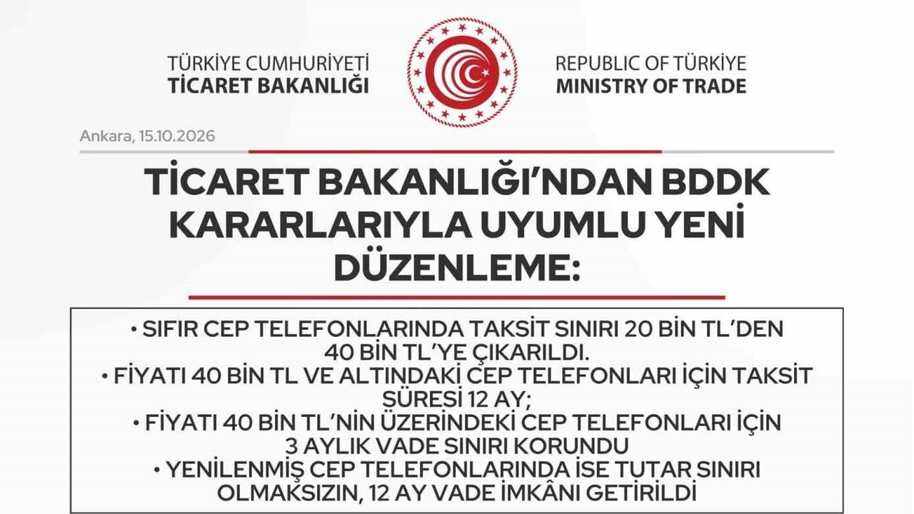 Cep telefonu taksitlerinde üst sınır 40 bin liraya çıkarıldı