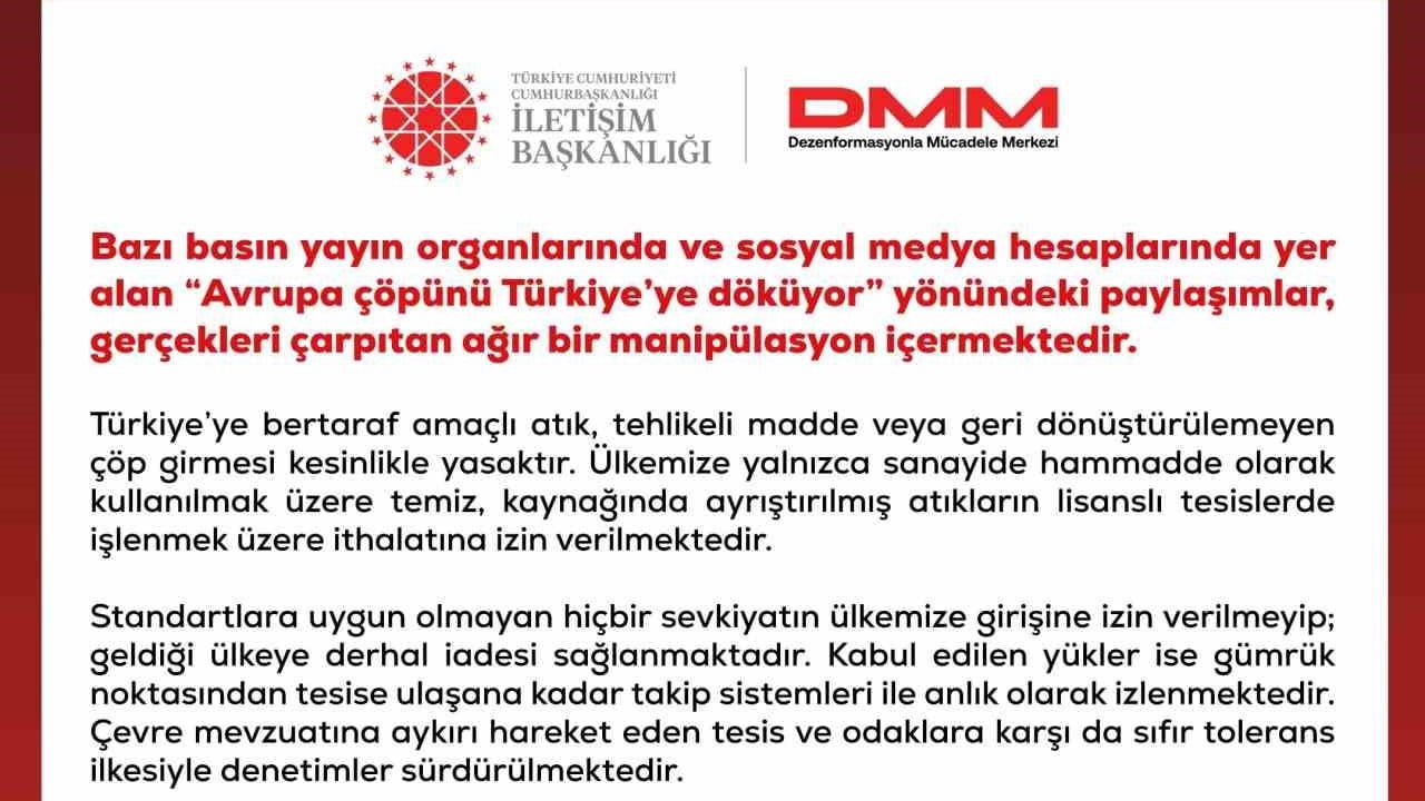 DMM'den resmi uyarı: 'Avrupa çöpünü Türkiye' iddiaları manipülasyon içeriyor