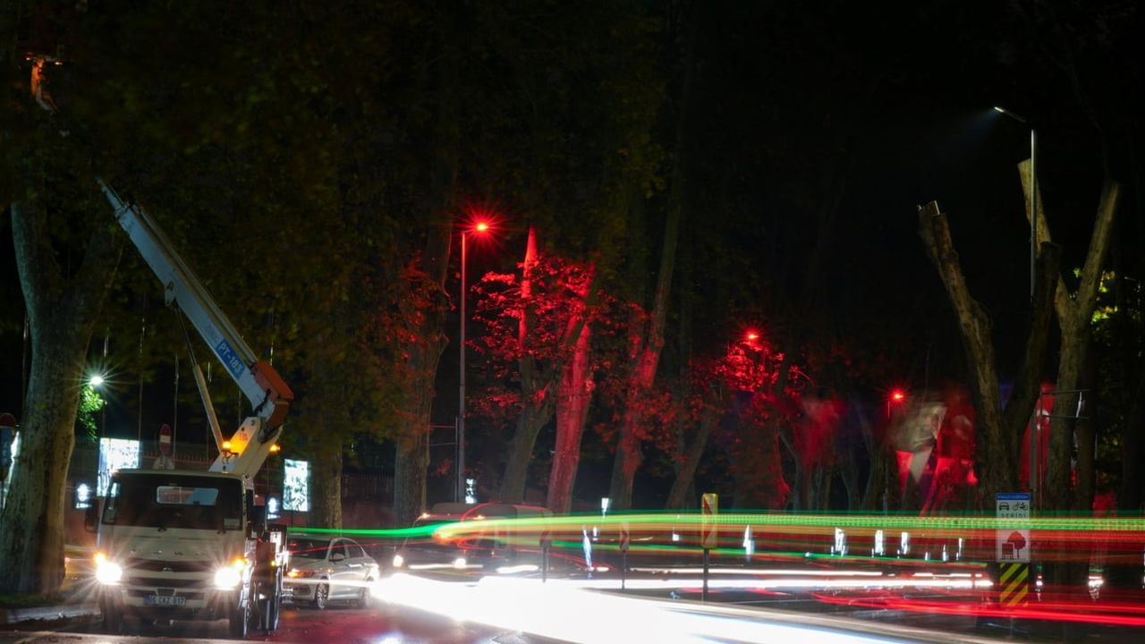 Dolmabahçe caddesi cumhuriyetin renkleriyle aydınlandı