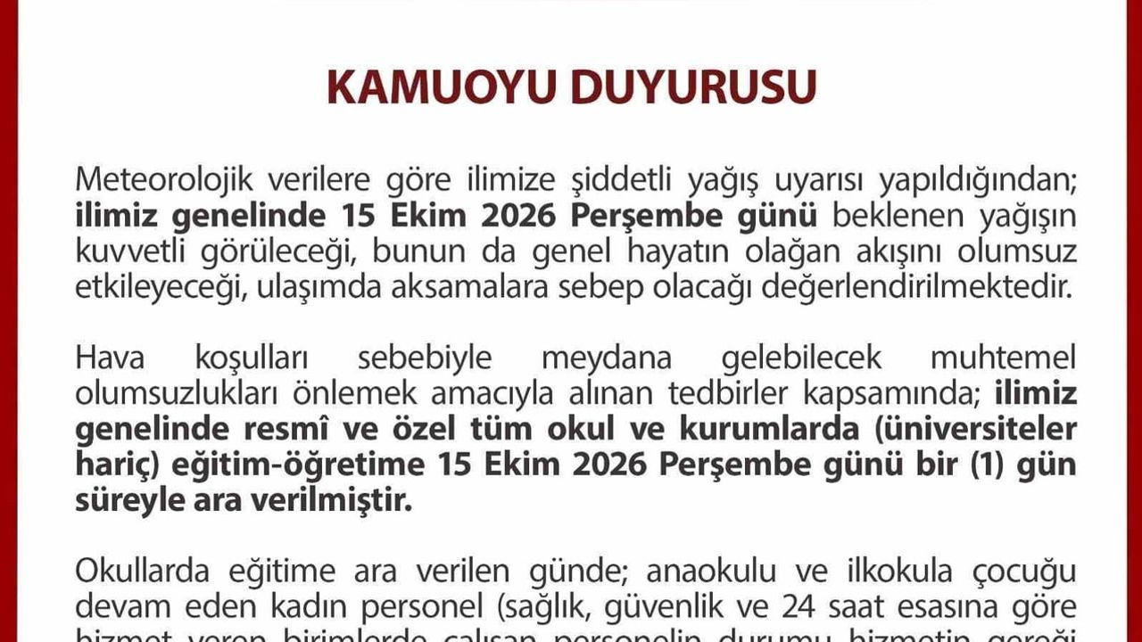 Düzce'de okullara bir günlük ara: kuvvetli yağış tedbiri