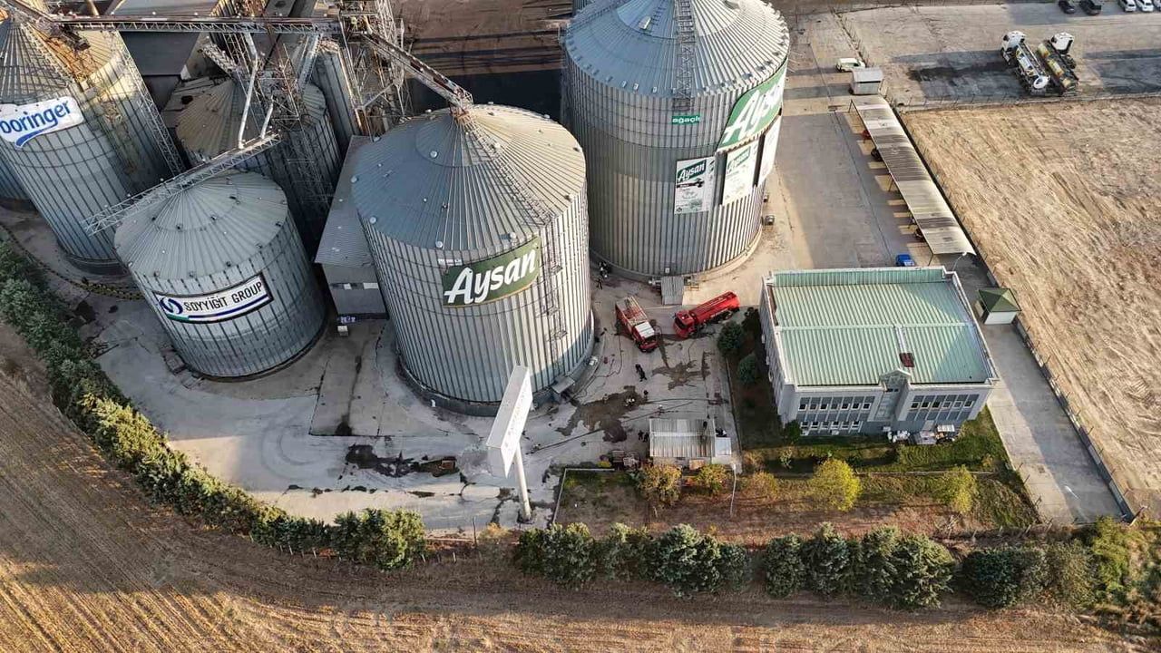 Edirne'de Aysan Yağ fabrikasında silodaki ayçiçeği çekirdeği tutuştu
