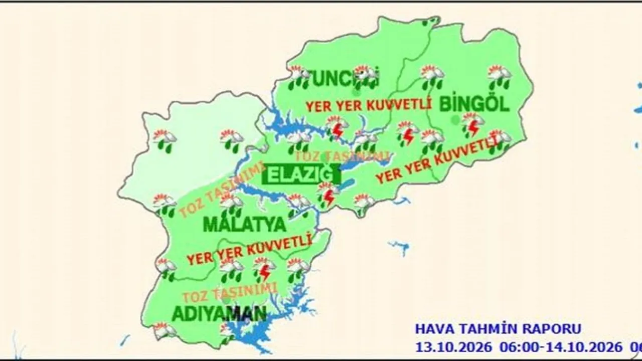 Elazığ'da beklenen sağanaklara toz taşınımı eşlik edecek