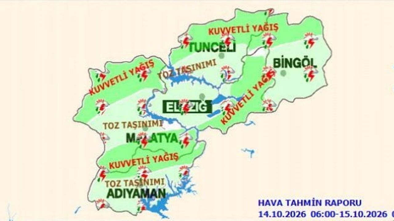 Elazığ'da yağış uyarısı: ani sel ve toz taşınımına karşı tedbir çağrısı