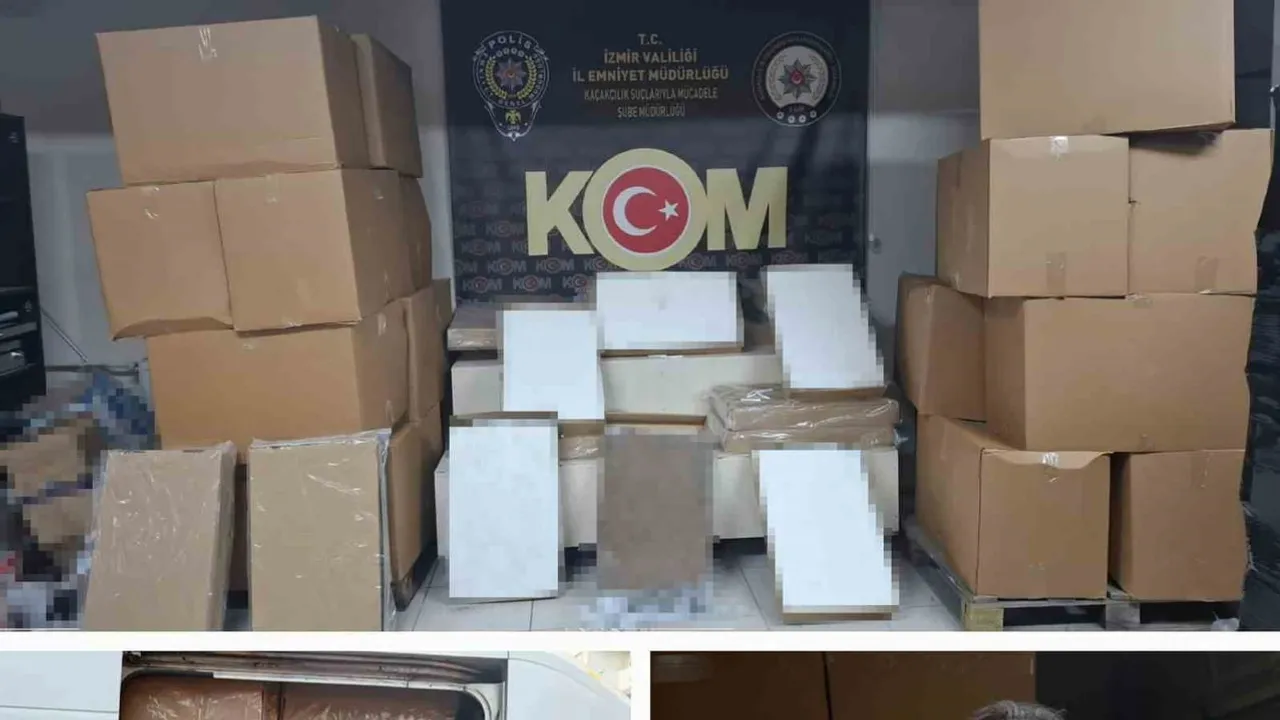 Gaziemir'de mobil depoda gizlenen 2 milyon 160 bin makaron ele geçirildi