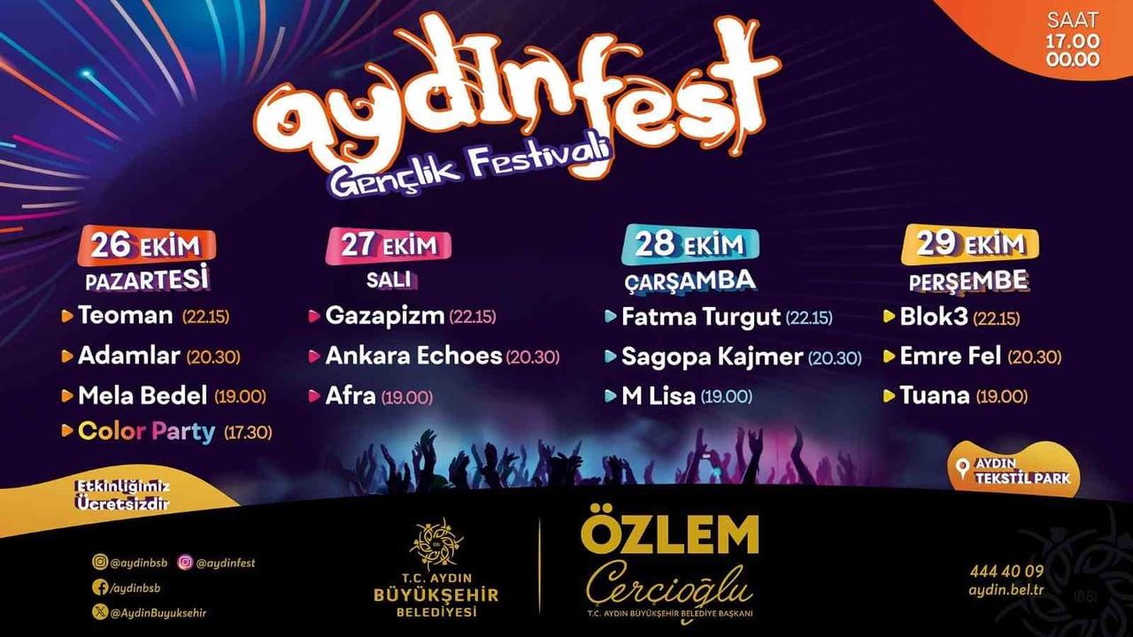 Gençlerin bayramı Aydınfest 26-29 ekimde Aydın Tekstil Park'ta