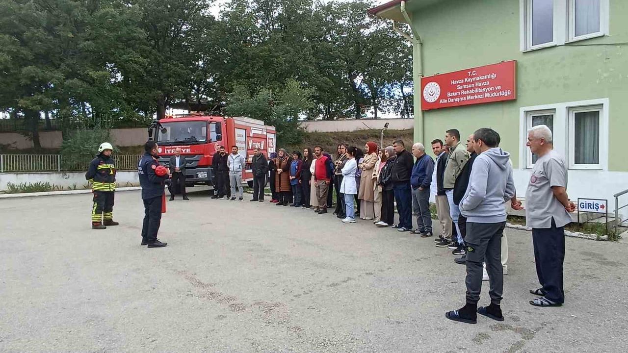 Havza bakım merkezinde engellilere yönelik uygulamalı yangın tatbikatı