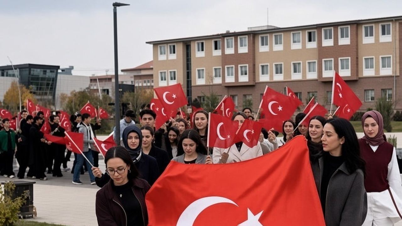 Kampüste 103. yıl coşkusu: EBYÜ'de gençlerden bayraklı yürüyüş