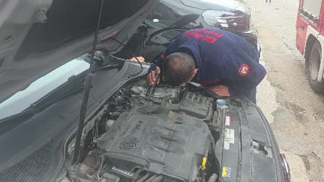 Karadeniz Ereğli'de motor bölümüne giren yavru kedi itfaiye çalışırken uzaklaştı