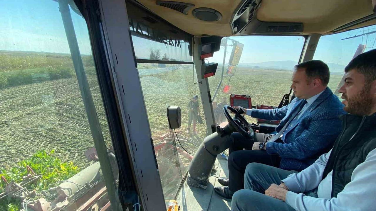 Kaymakam tarlada üreticilerle buluştu: Alpu'da şeker pancarı hasadı