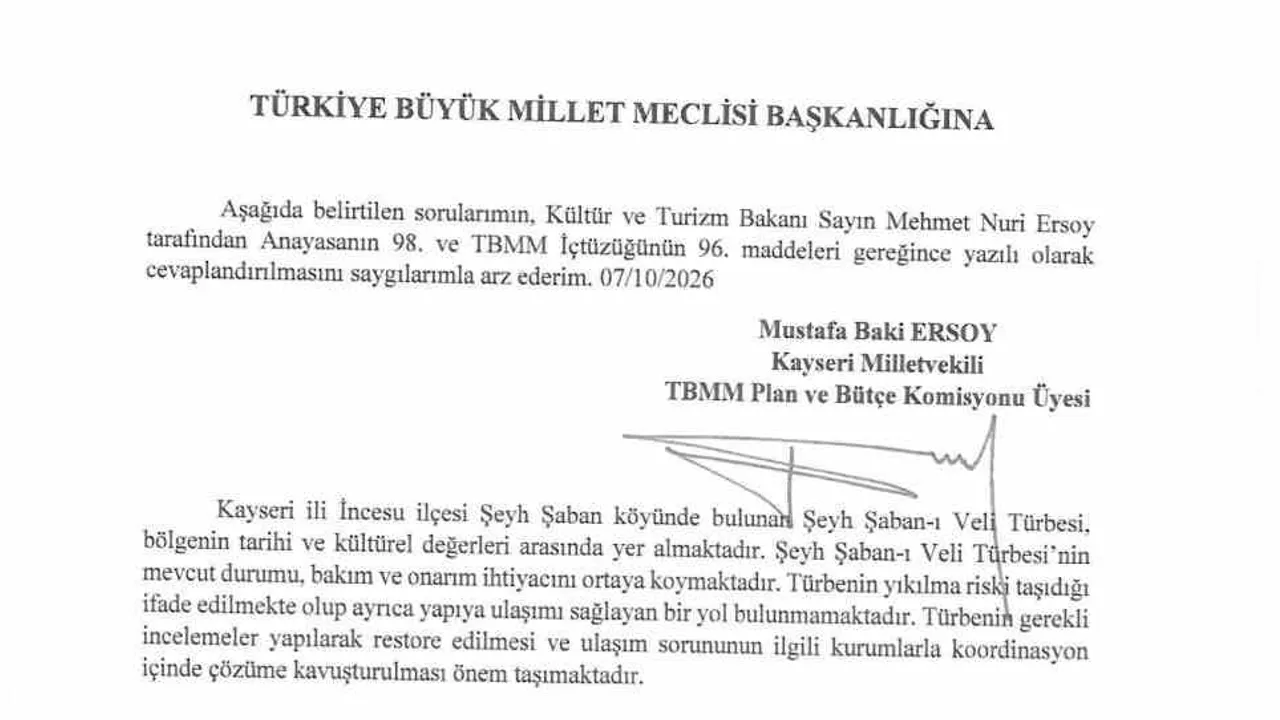 Kayserili vekilden İncesu türbesine bakım ve yol talebi