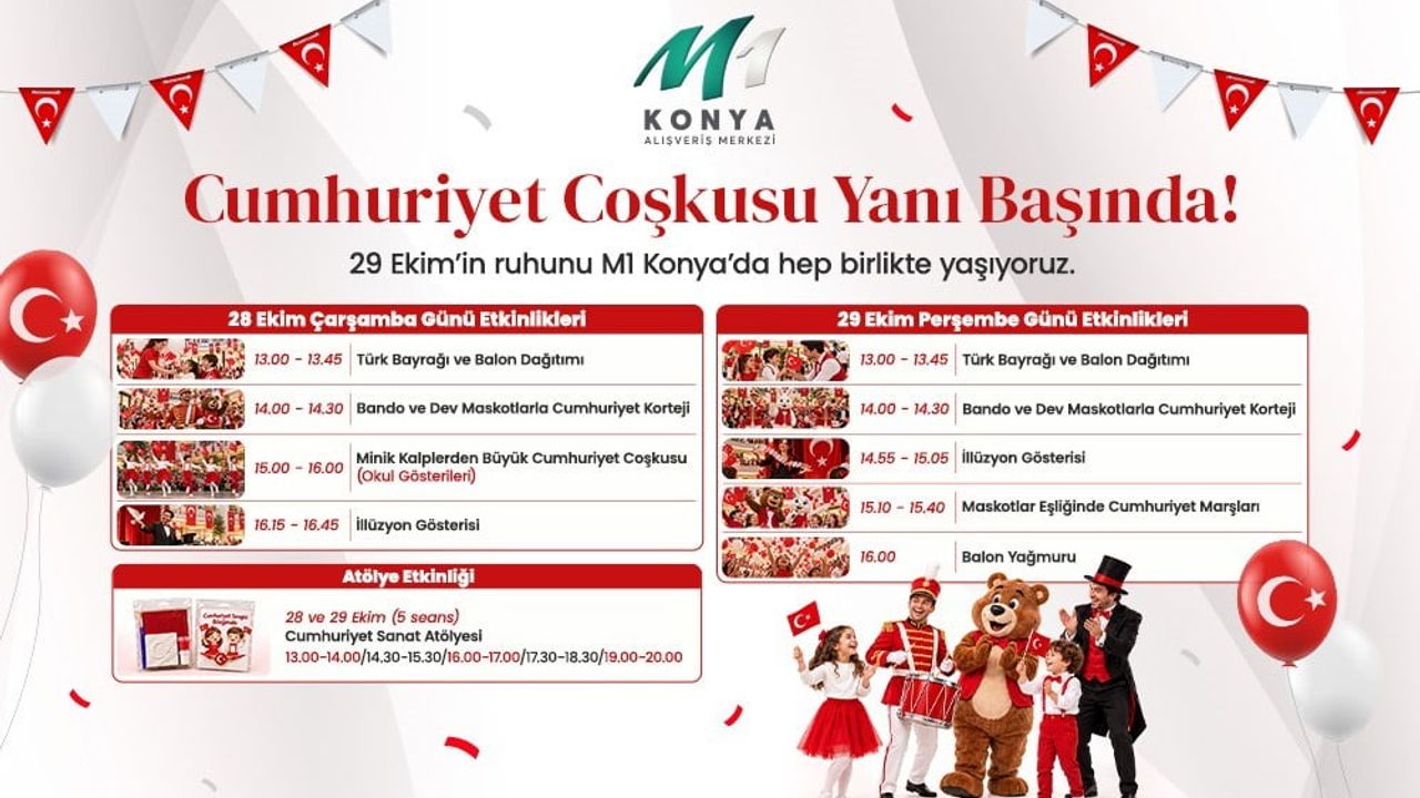 M1 Konya AVM'de cumhuriyetin 103'üncü yılı iki gün süren etkinliklerle kutlanacak