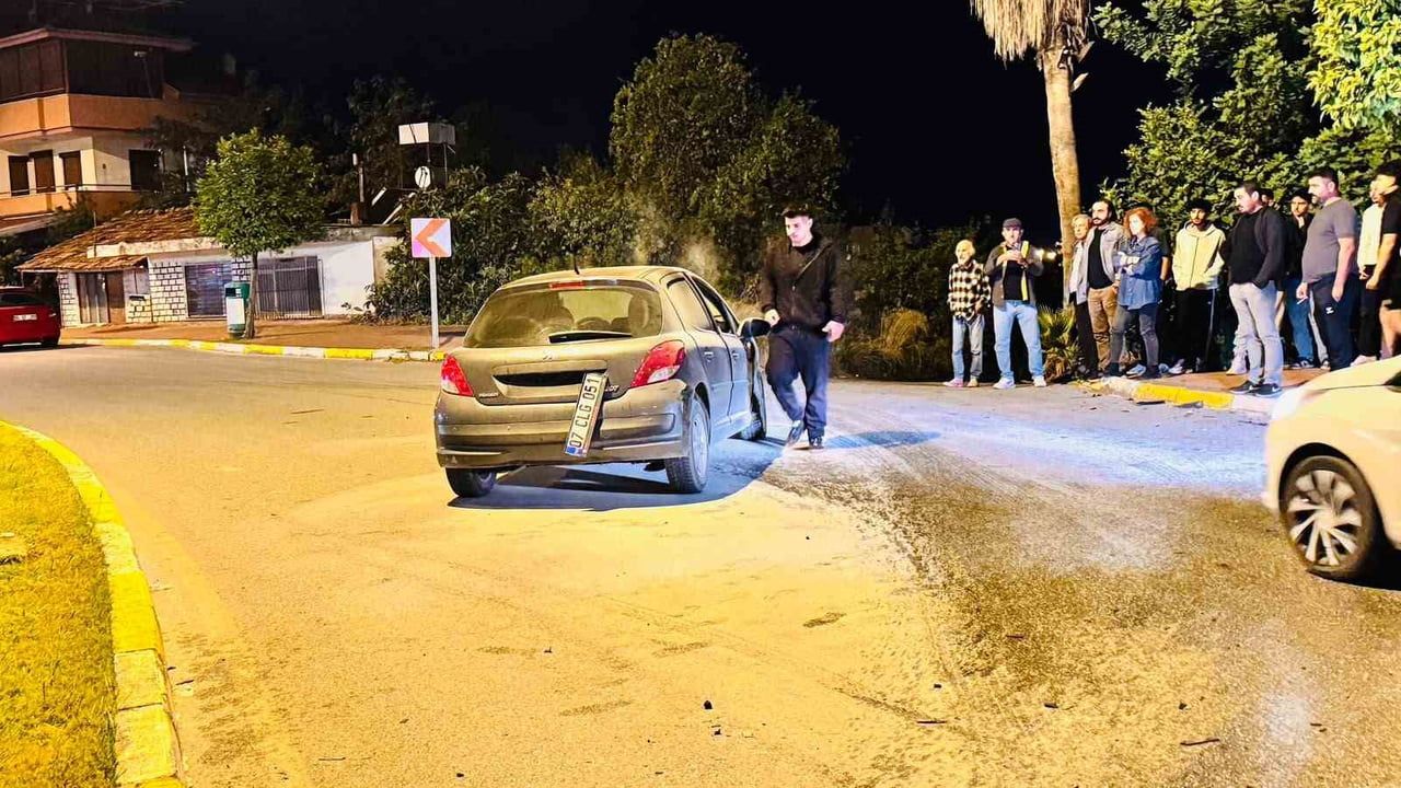 Manavgat'ta kontrolü kaybeden araç palmiyeye çarptı, 2 kişi yaralandı
