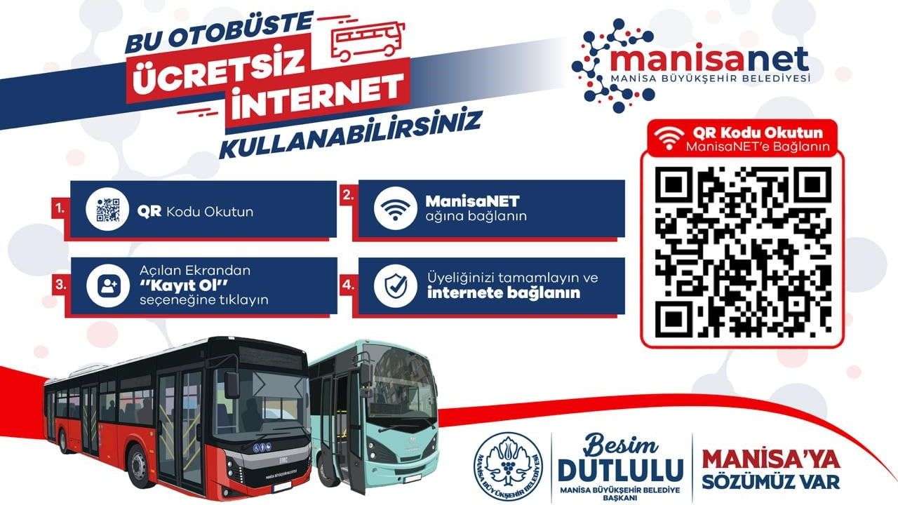 Manisa otobüslerinde ücretsiz internet dönemi