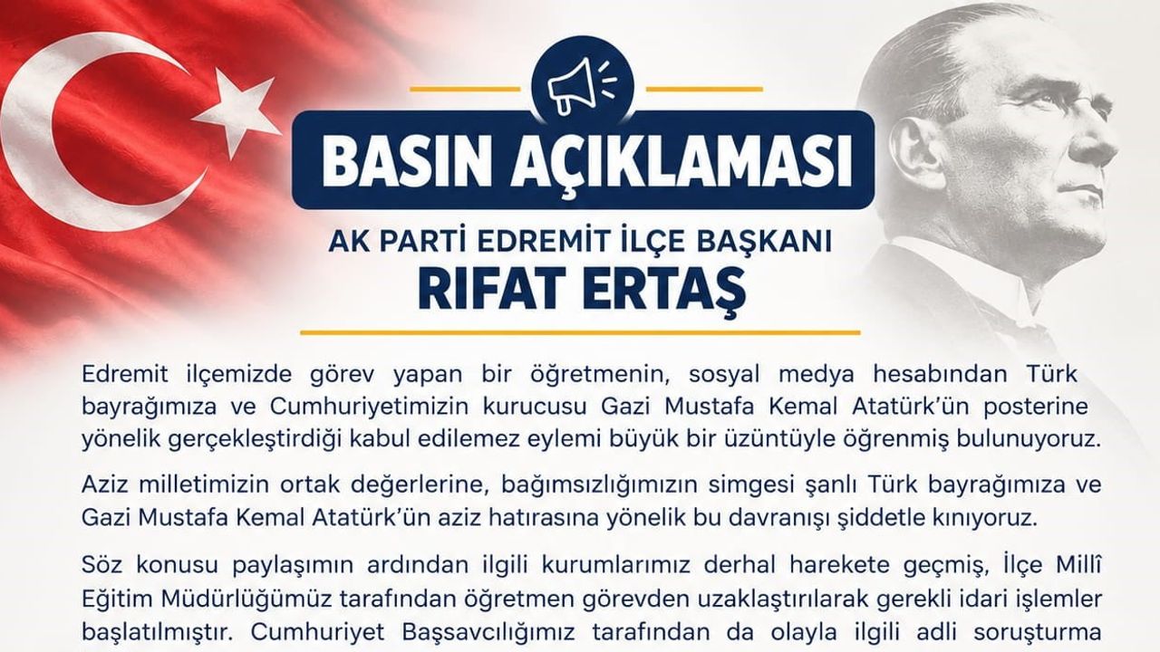 Öğretmenin bayrak ve Atatürk paylaşımı sonrası ilçe başkanından sert tepki