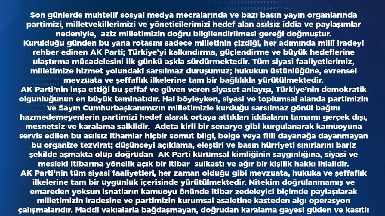 Sosyal medya iddialarına AK Parti'den hukuki yanıt: süreçler ivedilikle işletilecek