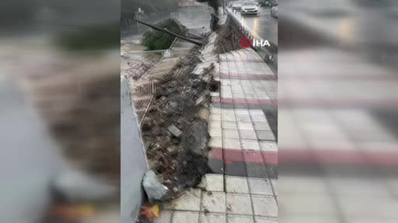 Sultangazi'de sağanak okuldaki istinat duvarını çöktürdü