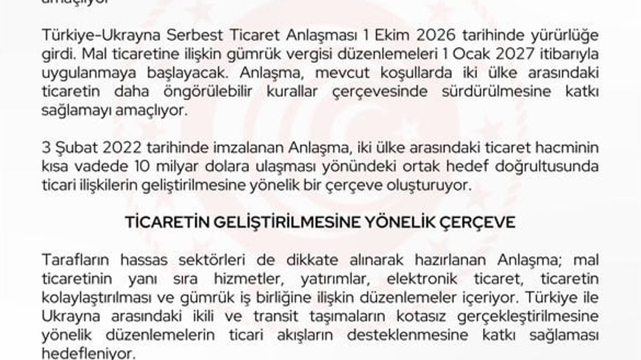 Türkiye ile Ukrayna arasında yeni ticaret çerçevesi yürürlüğe girdi