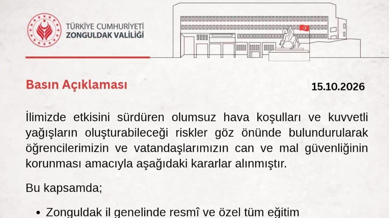 Zonguldak'ta yağış alarmı: okullar bir gün kapalı, bazı kamu personeline izin