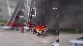 Bursa'da vinçli kamyon yangını: 6. kattaki taşınma sırasında kabin alev aldı
