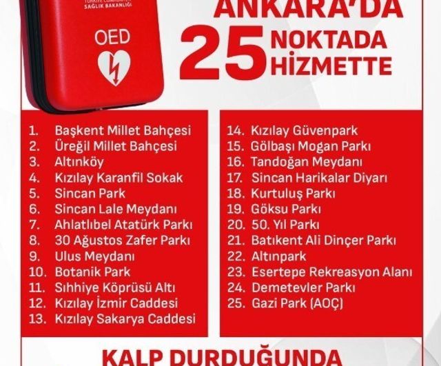 Ankara'da ani kalp durmalarına karşı 25 noktaya yerli OED şok cihazı yerleştirildi