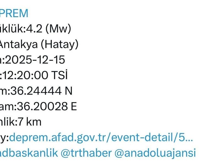 Hatay Valiliği: Antakya'da 4.2 büyüklüğünde deprem — İlk değerlendirme