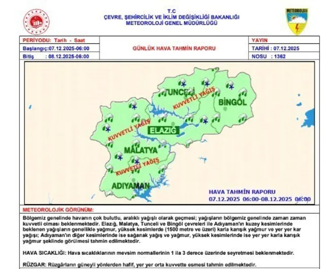 Tunceli’de şiddetli yağmur ve fırtına: Meteoroloji uyardı