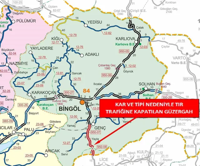 Bingöl-Diyarbakır Karayolunun 0-31 km'si TIR Trafiğine Kapandı