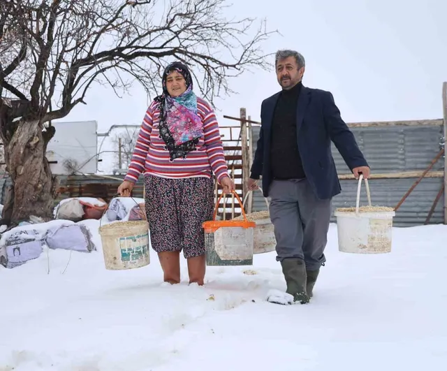 Elazığ’da besiciler kar ve dondurucu soğukta sabah mesaisi