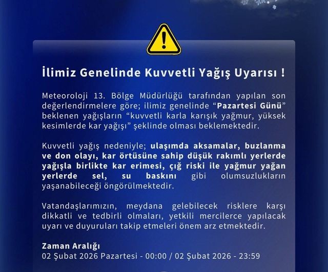 Meteoroloji 13. Bölge Müdürlüğü'nden Bingöl için kuvvetli yağış uyarısı