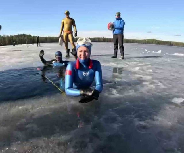 Birgül Erken, Finlandiya’da CMAS buz altı yatay mesafede dünya rekoru kırdı