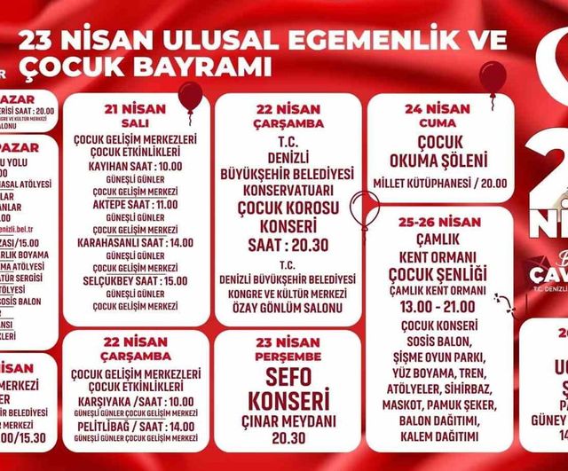 Denizli'de 23 Nisan: Çocuklara yönelik konser, atölye ve şenliklerle dolu program