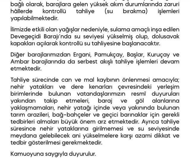 Diyarbakır'da 5 barajda tahliye: Devegeçidi'nde kontrollü su bırakma başladı