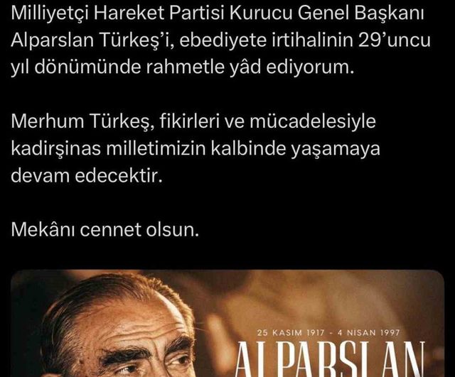 Erdoğan, Alparslan Türkeş'i Vefatının 29'uncu Yılında Rahmetle Andı