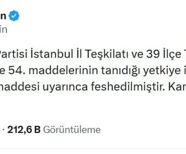 MHP İstanbul İl Teşkilatı ve 39 ilçe teşkilatı feshedildi