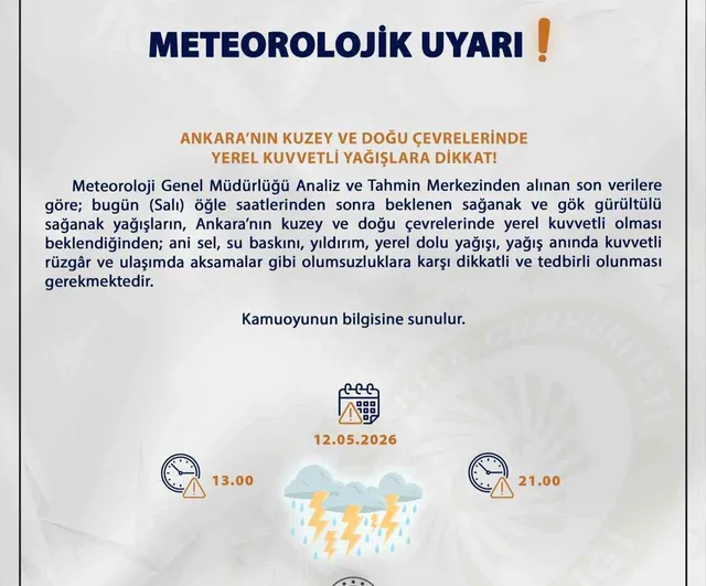 Ankara Valiliği'nden kuvvetli yağış uyarısı: Kuzey ve doğu çevreleri için tedbir çağrısı