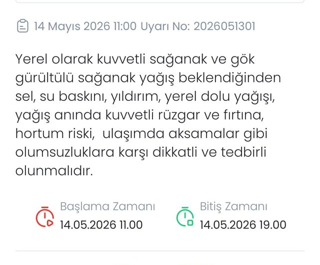 Denizli'ye 'sarı' kodlu uyarı: 14 Mayıs 2026 Perşembe kuvvetli sağanak ve fırtına bekleniyor
