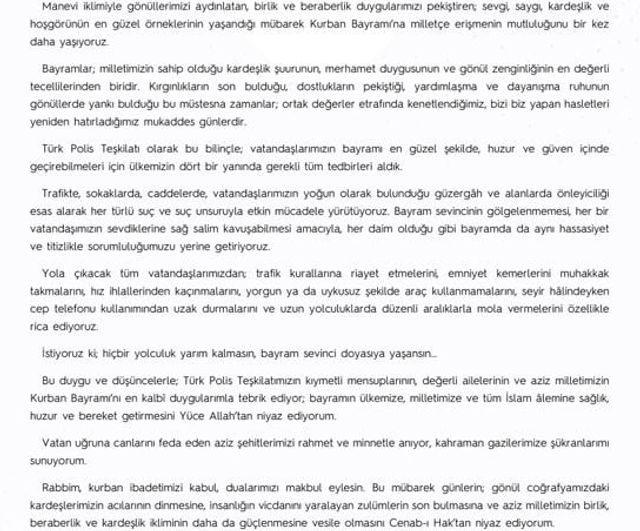 Emniyet Genel Müdürü Ali Fidan’dan Kurban Bayramı mesajı: Trafikte güvenlik ve birlik vurgusu