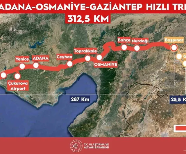 Mersin-Adana-Osmaniye-Gaziantep Hızlı Tren Hattı ile seyahat 2 saat 15 dakikaya düşecek