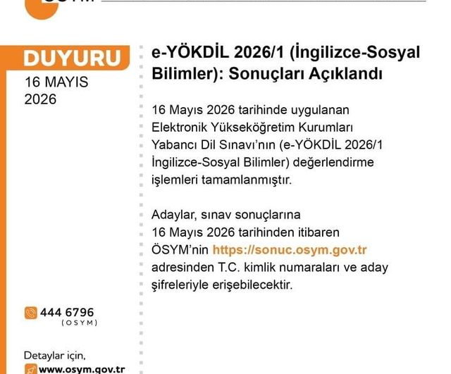 ÖSYM e‑YÖKDİL 2026/1 (İngilizce‑Sosyal Bilimler) sonuçlarını açıkladı