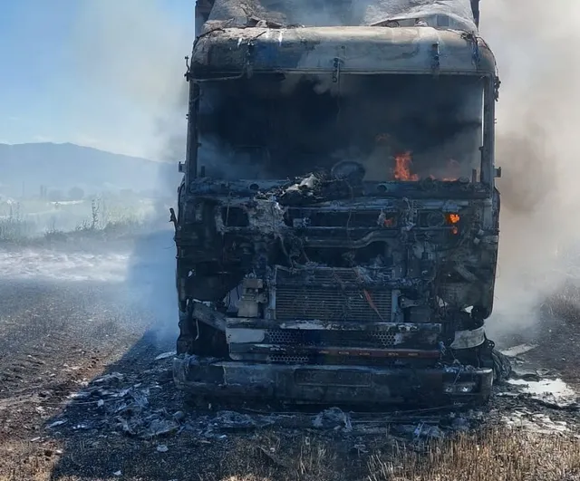 Aydın Köşk'te Park Halindeki Kamyonda Yangın: Araç Küle Döndü, Ekinler Zarar Gördü