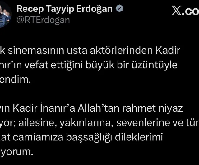 Cumhurbaşkanı Erdoğan'dan Kadir İnanır için taziye mesajı