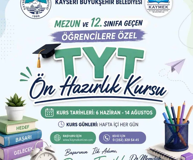 Kayseri Büyükşehir'den gençlere TYT, LGS ve YDS kursları