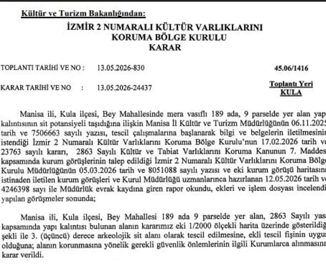 Kula’da tarihi yapı kalıntısının bulunduğu alan sit alanı olarak tescillendi