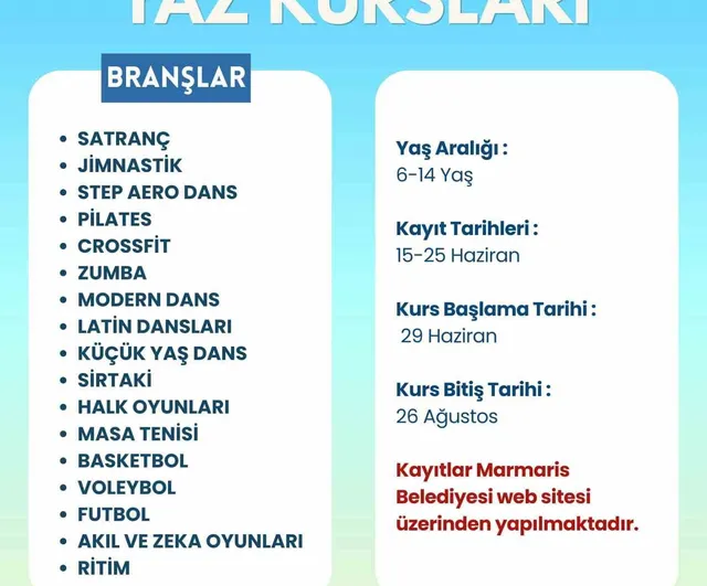 Marmaris Belediyesi’nden çocuklar için 17 branşta ücretsiz yaz kursu