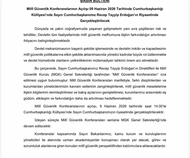 Milli Güvenlik Konferansları 9 Haziran 2026'de Cumhurbaşkanlığı Külliyesi'nde Açılacak