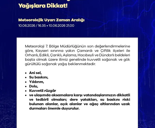 Niğde'de kuvvetli sağanak uyarısı: Çamardı, Çiftlik ve bazı beldeler risk altında