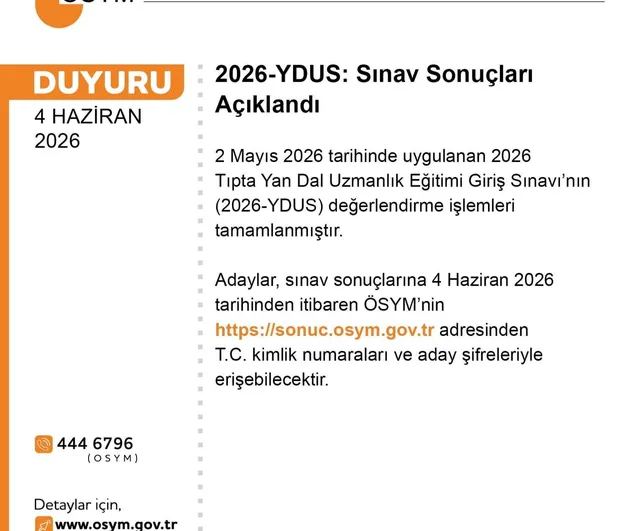 ÖSYM 2 Mayıs 2026 YDUS sonuçlarını açıkladı: İki soru güncellemesi yapıldı
